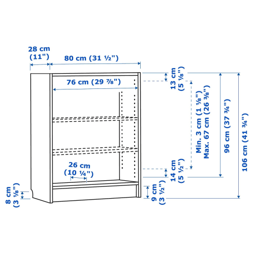 Dimensions of ikea billy bookcase top